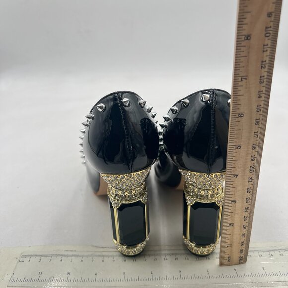 FSJ Black Bridal Pointed Toe High Heel Crystal Pumps Slip on Wedding Shoes - Picture 5 of 8